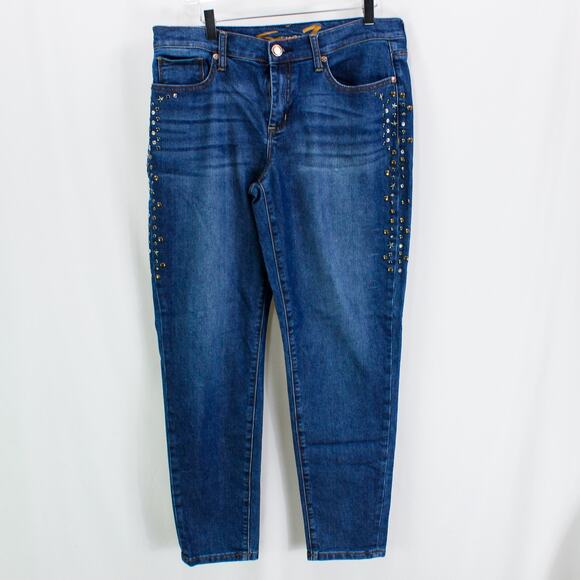 SEVEN7 JEANS Blue Dark Wash Skinny Girlfriend Denim Jeans - Picture 1 of 11